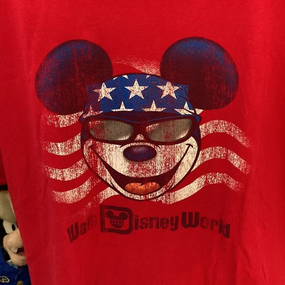 Walt Disney World Parks Patriotic Mickey Mouse T Shirt XL Red Flag Biker USA - Picture 2 of 6